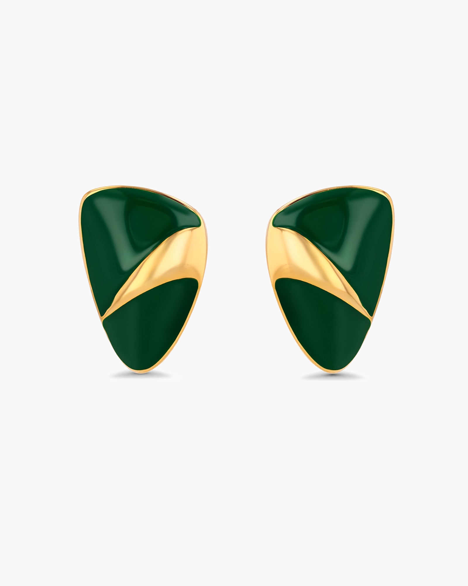 Gold Green Enamel Shield Earrings