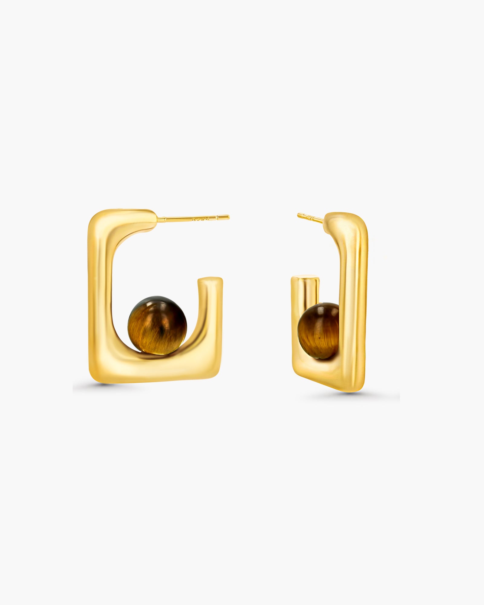 Gold Tiger Eye Open Square Dangle Earrings