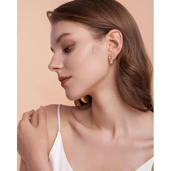 SNGIA 18K Gold Plated Geometric Hoop Earrings with Clear or Green CZ for Women