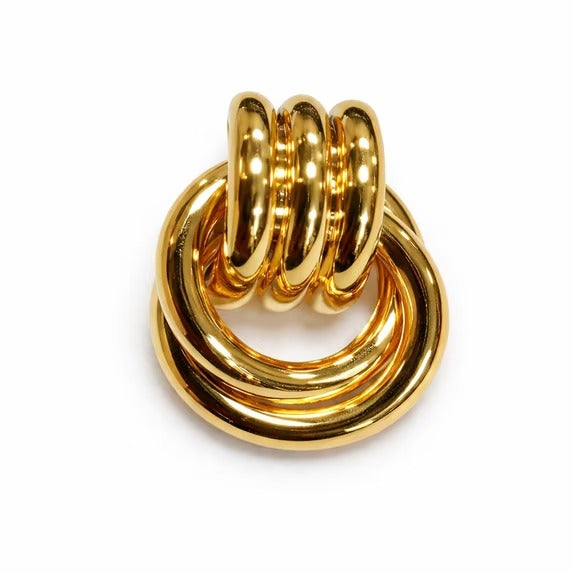 Gold Tone Interlocking Hoop Statement Earrings for Women, Polished Multi Ring Design