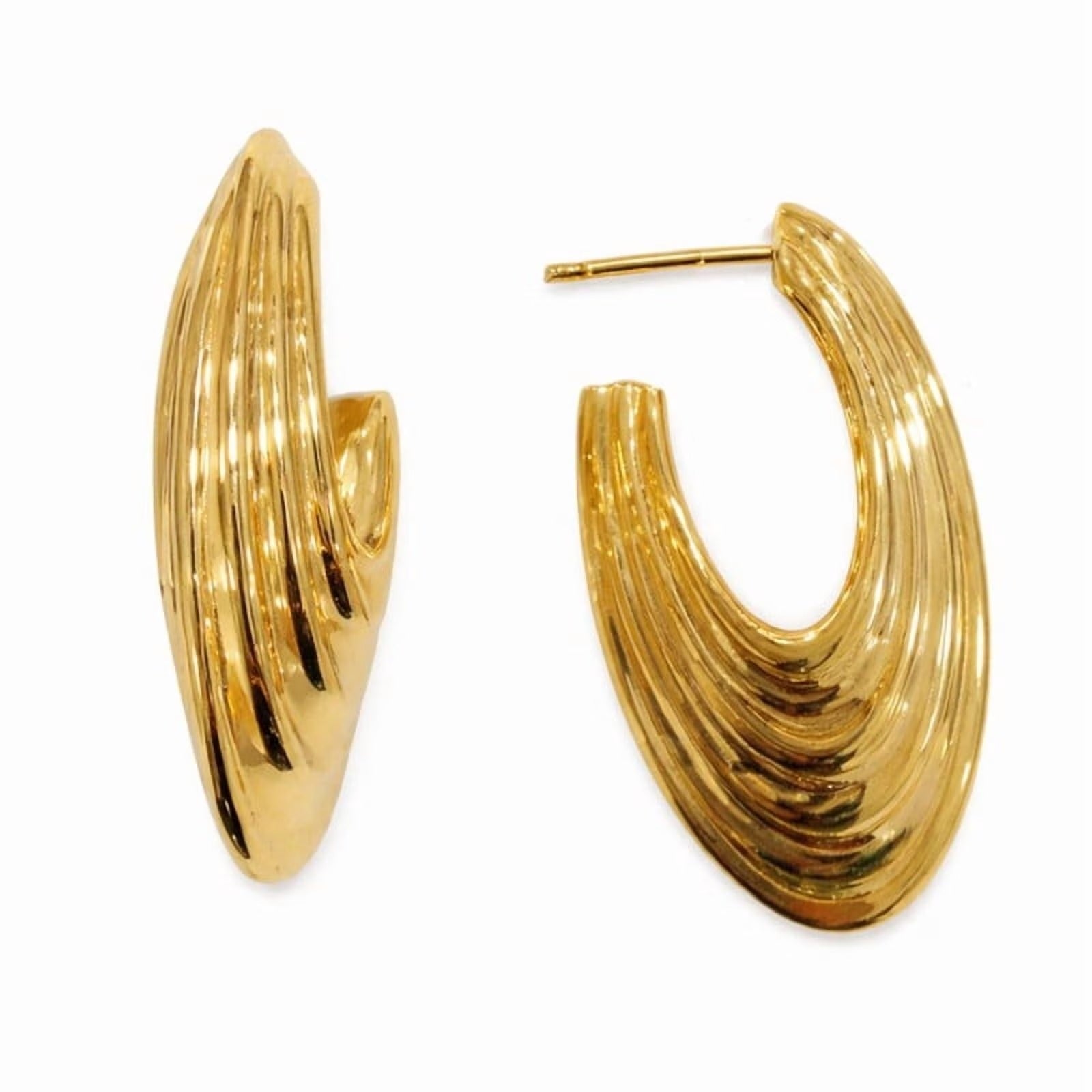 Gold Tone Textured Hoop Earrings for Women, Sculpted Statement Open Hoop Design