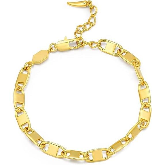 18K Gold Plated Adjustable Textured Paperclip Link Bracelet for Women