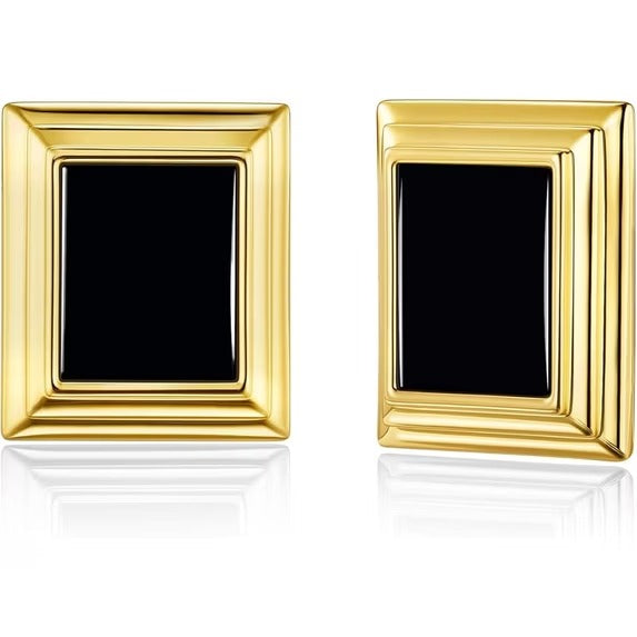 SNGIA 18K Gold Plated Black Square Statement Dangle Stud Earrings for Women