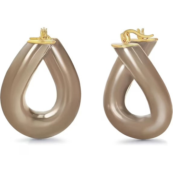 SNGIA 18K Gold Plated Brown Beige Enamel Resin Twist Teardrop Hoop Earrings for Women