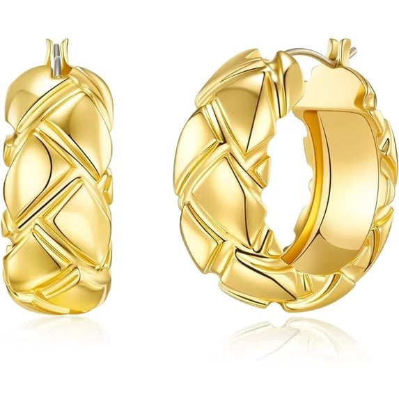 SNGIA 18K Gold Plated Chunky Twisted Hoop Earrings for Women, Textured Statement Stud Hoops