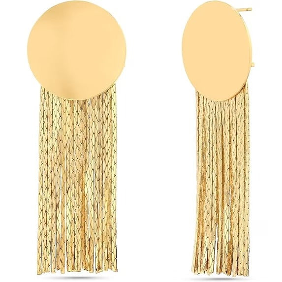 SNGIA 18K Gold Plated Circular Tassel Dangle Earrings for Women, Large Boho Statement Drop Earrings