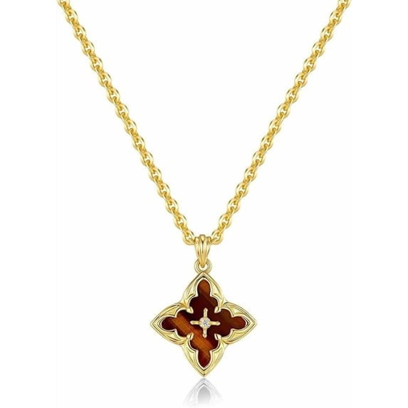 SNGIA 18K Gold Plated Clover Pendant Necklace for Women, Adjustable Chain,Tiger Eye
