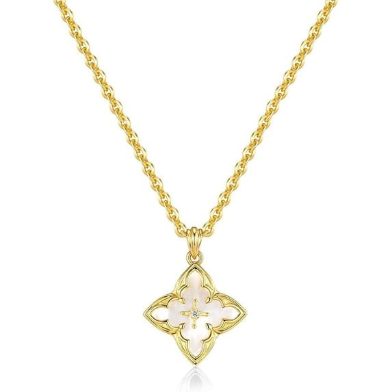 SNGIA 18K Gold Plated Clover Pendant Necklace for Women, Adjustable Chain, Women, Adjustable Chain, Mother of Pearl