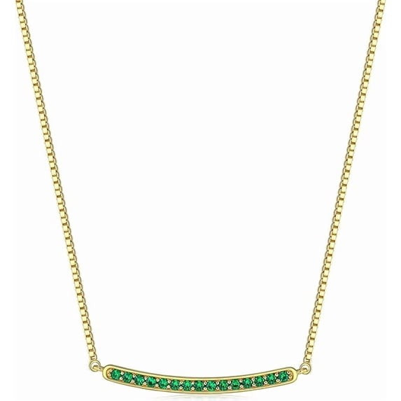 SNGIA 18K Gold Plated Green CZ Curved Bar Pendant Necklace for Women, Adjustable Dainty Chain