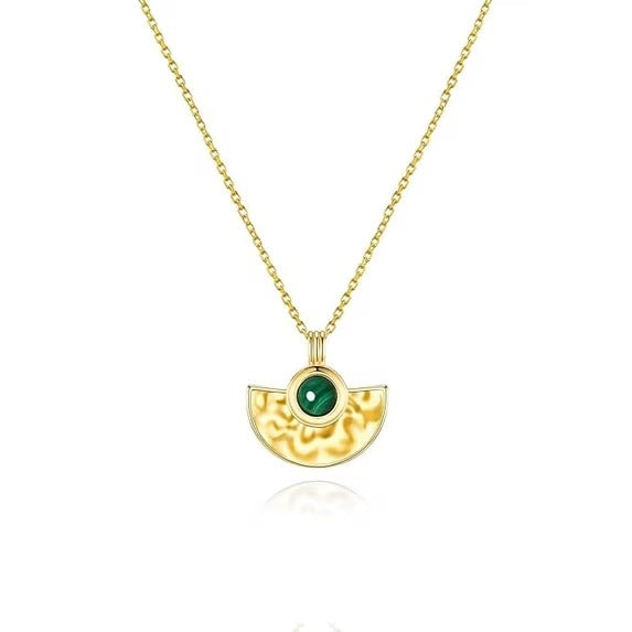 SNGIA 18K Gold Plated Green Malachite Half Circle Pendant Necklace for Women