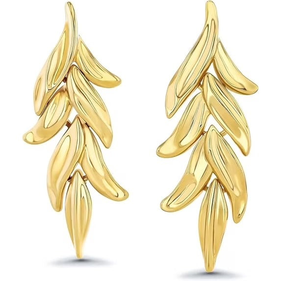 SNGIA 18K Gold Plated Leaf Dangle Earrings for Women, Two-Tone Floral Statement Design