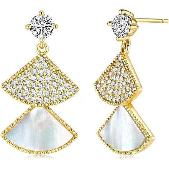 SNGIA 18K Gold Plated Mother of Pearl CZ Geometric Dangle Stud Earrings for Women
