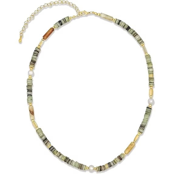 SNGIA 18K Gold Plated Multicolor Natural Stone Beaded Adjustable Choker Necklace for Women