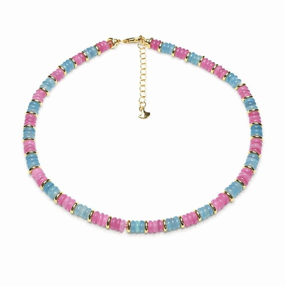 SNGIA 18K Gold Plated Natural Stone Beaded Choker Necklace for Women, Adjustable Pastel Multicolor
