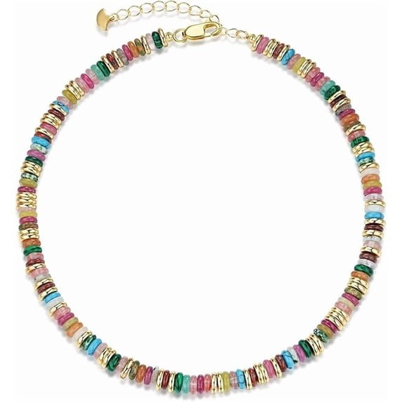 SNGIA 18K Gold Plated Natural Stone Beaded Choker Necklace for Women, Adjustable Multicolor