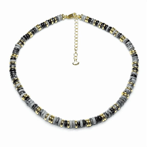 SNGIA 18K Gold Plated Natural Stone Beaded Choker Necklace for Women, Adjustable Gray