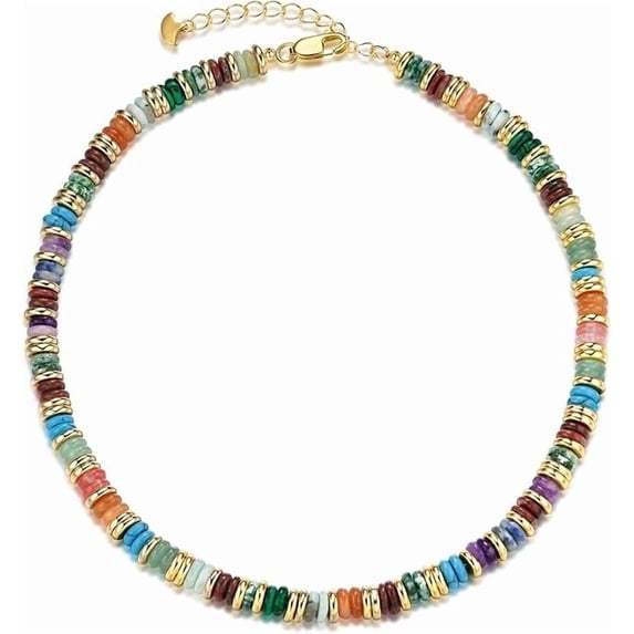 SNGIA 18K Gold Plated Natural Stone Beaded Choker Necklace for Women, Adjustable Earth