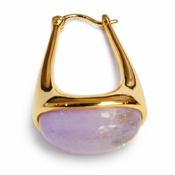 SNGIA 18K Gold Plated Oval Dangle Hoop Earrings with Lavender chalcedony Resin Accent for Women