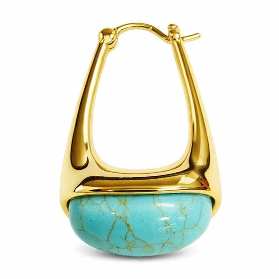 SNGIA 18K Gold Plated Oval Dangle Hoop Earrings with Turquoise Resin Accent for Women