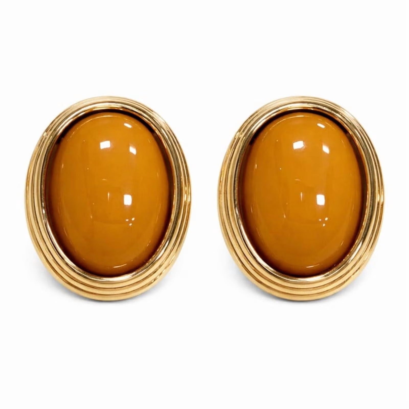 SNGIA 18K Gold Plated Oval Stud Earrings for Women, Multicolor Cabochon Statement Button Earrings