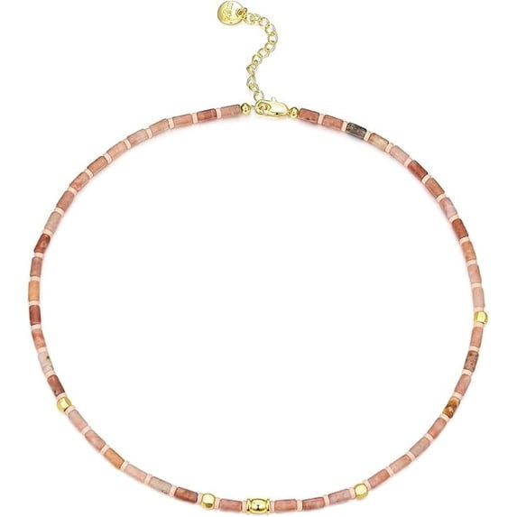 SNGIA 18K Gold Plated Pink Beaded Choker Necklace for Women, Adjustable Dainty Strand Jewelry