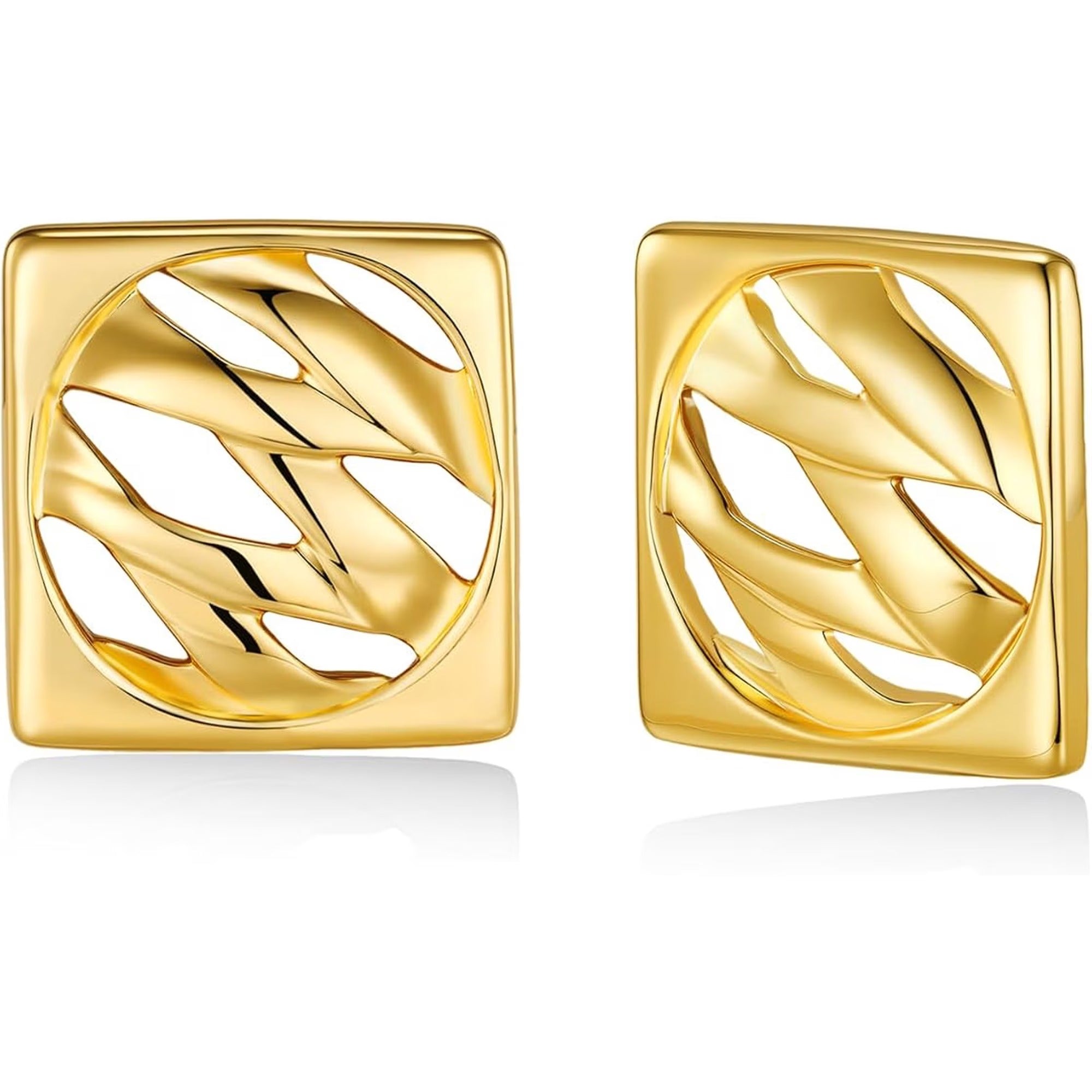 SNGIA 18K Gold Plated Square Stud Earrings for Women with Textured Leaf Design