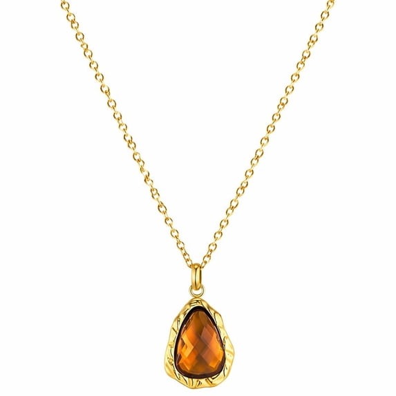 SNGIA 18K Gold Plated Teardrop Pendant Necklace for Women, Adjustable Chain, Amber