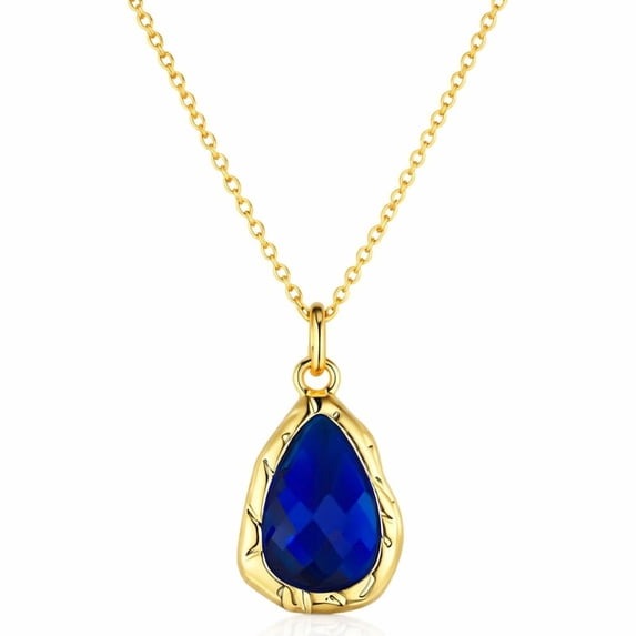 SNGIA 18K Gold Plated Teardrop Pendant Necklace for Women, Adjustable Chain, Women, Adjustable Chain, Sapphire Blue