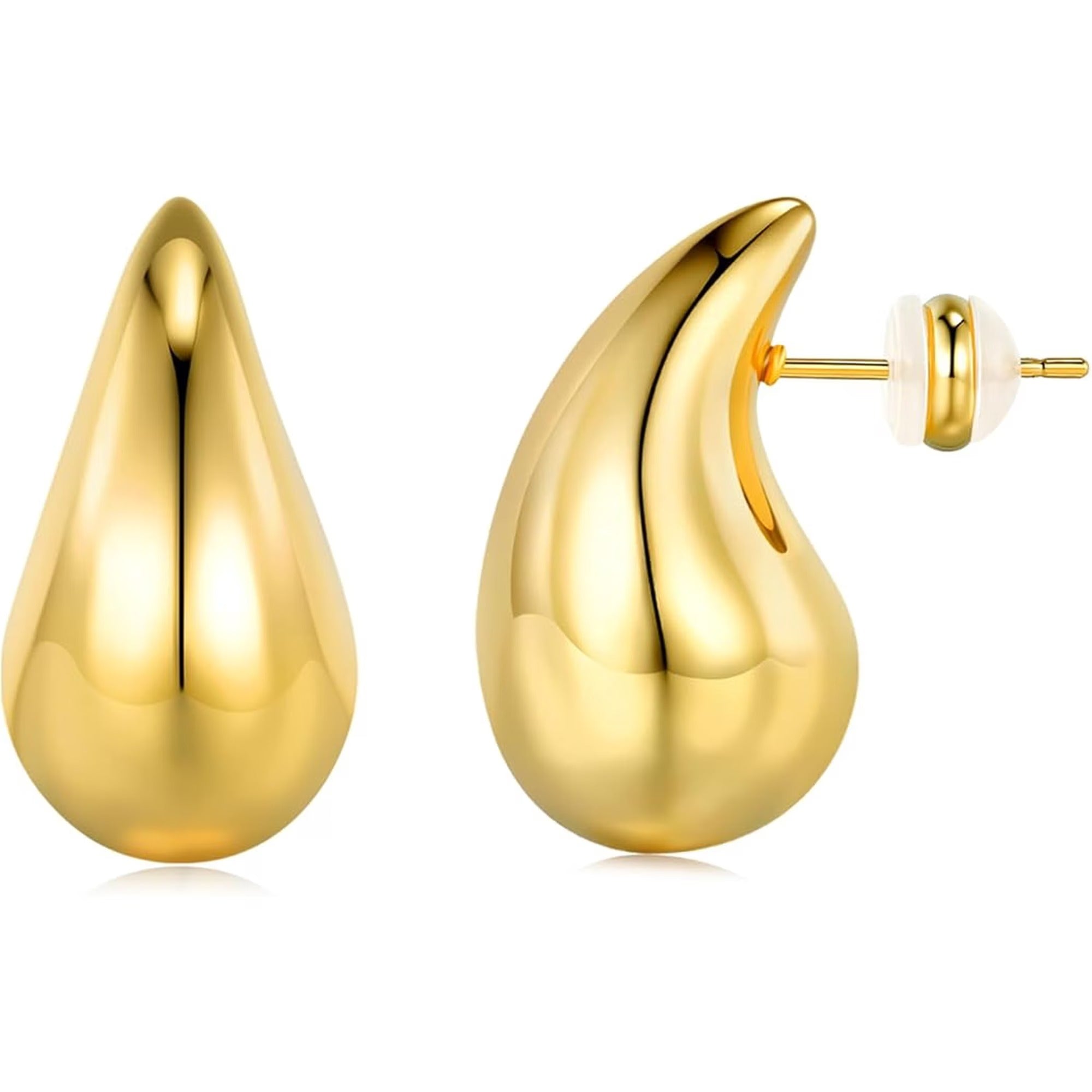 SNGIA 18K Gold Plated Teardrop Stud Earrings, Chunky Water Drop Design, 3 Sizes for Women