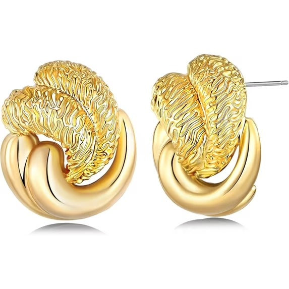 SNGIA 18K Gold Plated Textured Leaf Dangle Earrings for Women, Interlock Statement Drop Earrings