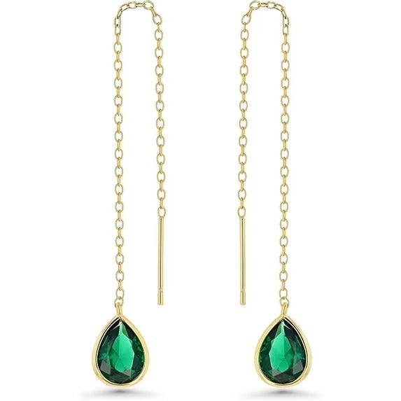 SNGIA 18K Gold Plated Threader Dangle Earrings for Women with Threader Teardrop Stone