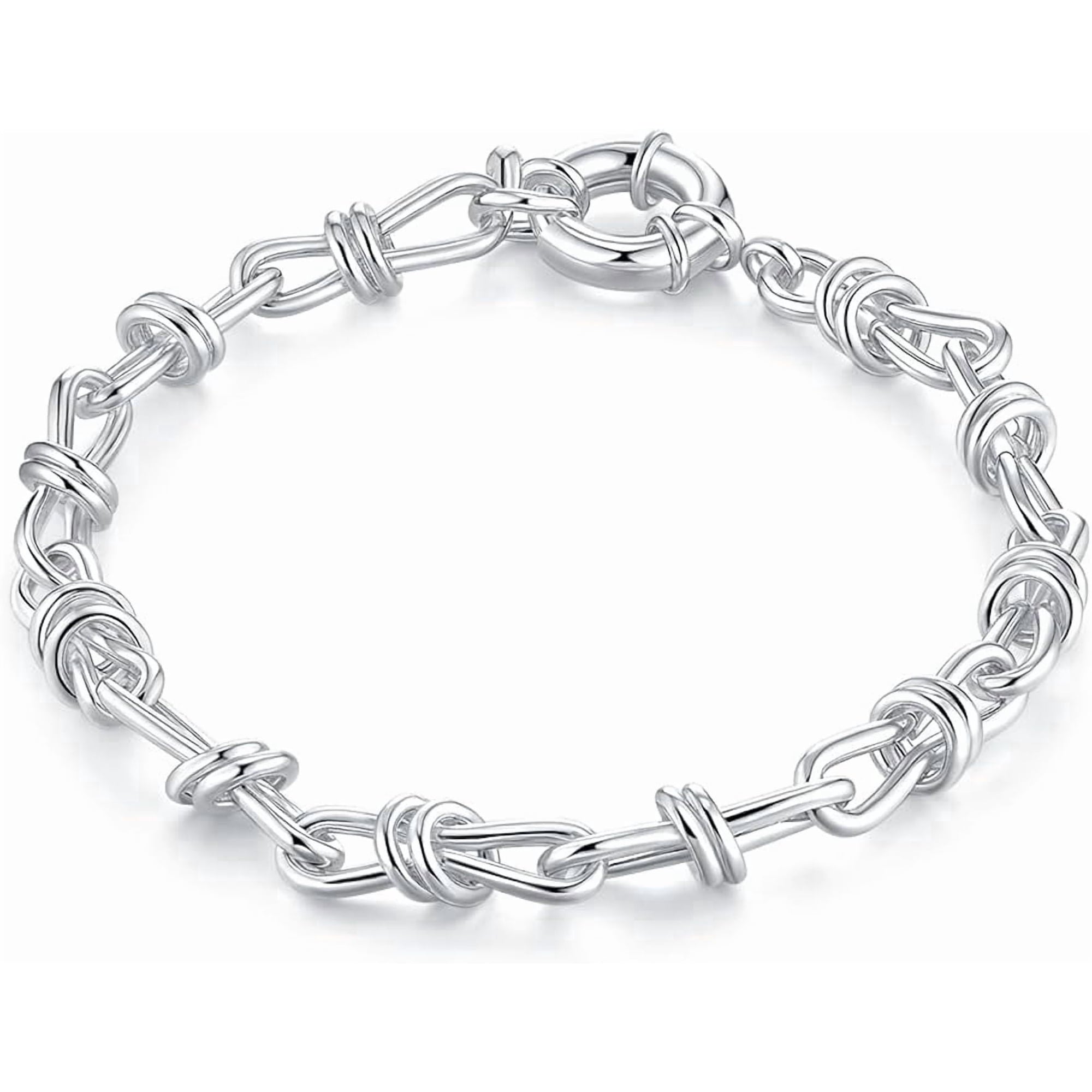 Adjustable Infinity Link Paperclip Chain Bracelet for Women, Silver Plated