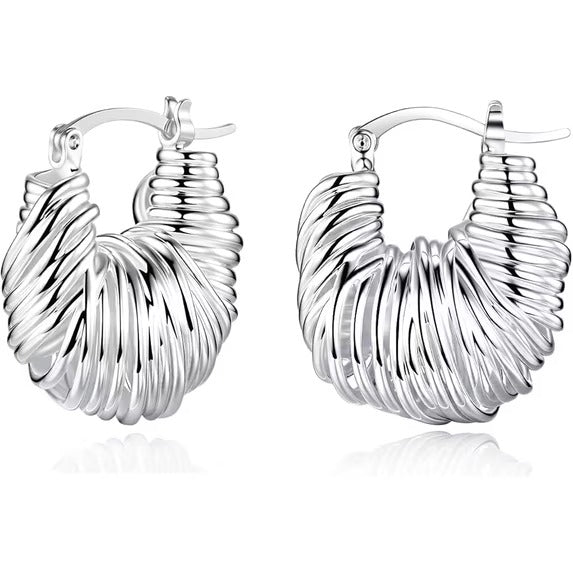 SNGIA Braided Chunky Hoop Earrings for Women, 18K Gold Plated or Silver Tone Ribbed Design