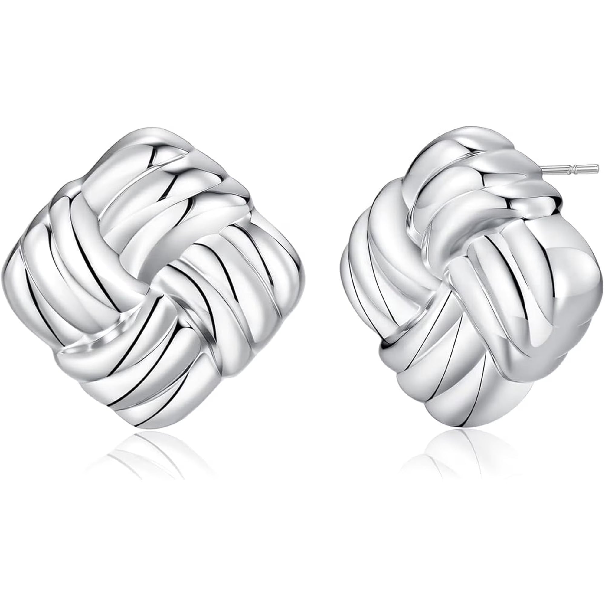 SNGIA Chunky Knot Stud Earrings for Women, Gold or Silver Plated Ribbed Statement Earrings