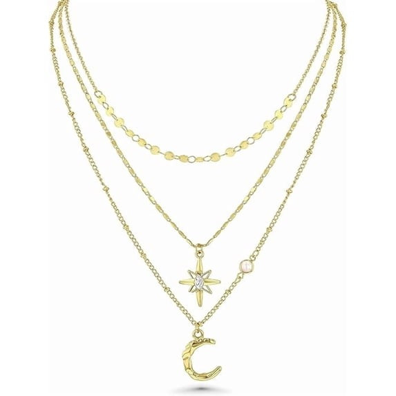 SNGIA Gold Layered Moon and Star Pendant Necklace Set for Women, 18K Gold Plated