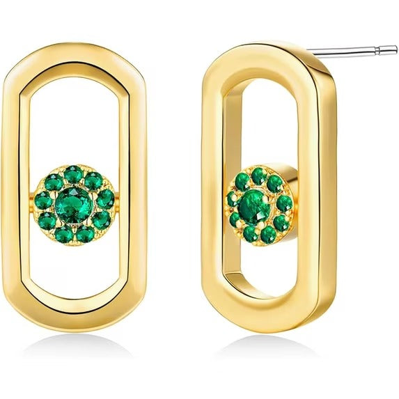 SNGIA Gold Plated Geometric Stud Earrings with Green or Clear Cubic Zirconia for Women