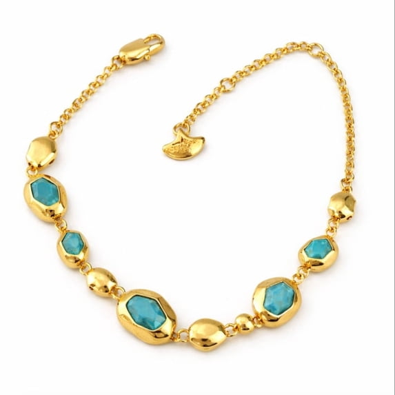 Gold Tone Adjustable Bracelet with Turquoise Color Stones for Women