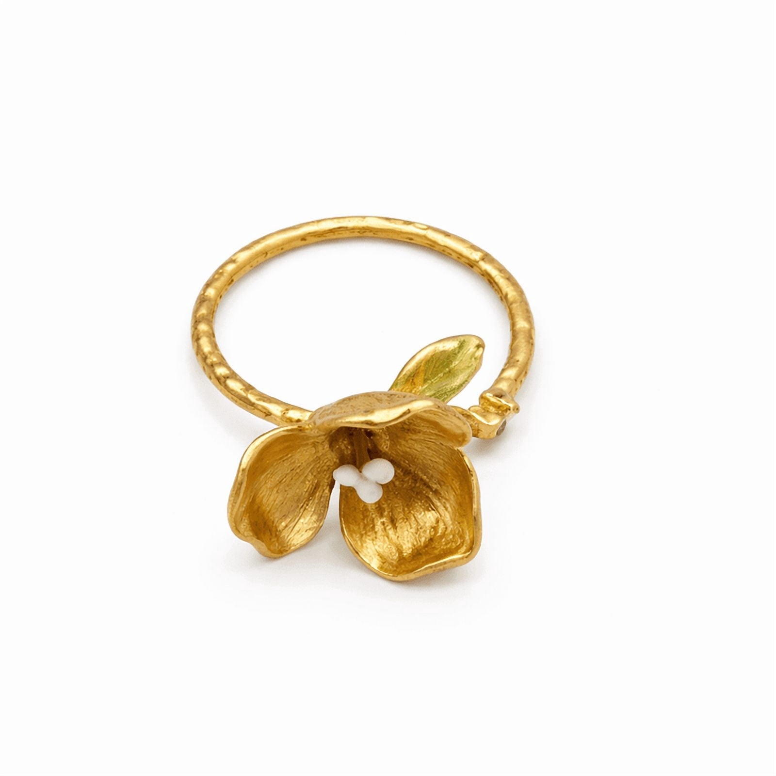 Gold Tone Floral Adjustable Ring for Women with Textured Petal Design