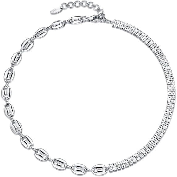 SNGIA Silver Plated CZ Half Tennis Link Choker Necklace for Women, Statement Chain Jewelry