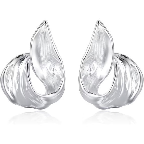 SNGIA Silver Plated Chunky Retro Knot Stud Earrings for Women, Ribbed Geometric Statement Style