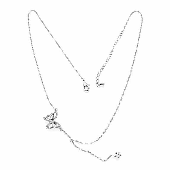 SNGIA Silver Tone Butterfly Pendant Lariat Necklace with Clear Accents and Adjustable Chain