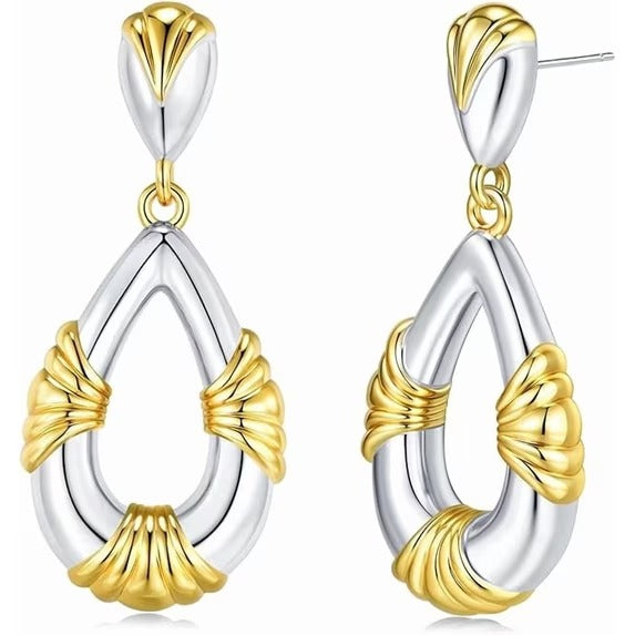 SNGIA Two-Tone Gold and Silver Plated Floral Dangle Drop Earrings for Women