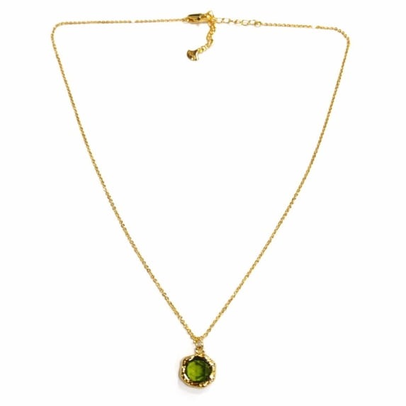 SNGIA Women’s Gold-Tone Necklace with Olive Green Oval Pendant and Adjustable Chain
