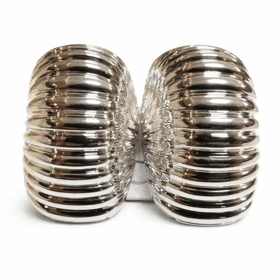 Women’s Chunky Ribbed Clip-On Statement Earrings, Gold or Silver Tone Half Hoop Style