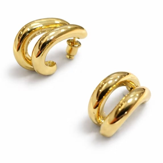 Women's Gold-Tone Double Hoop Stud Earrings, Polished Sculptural Fashion Jewelry