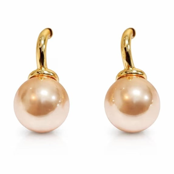 Women’s Gold-Tone Faux Pearl Drop Earrings, Round Bead Dangle Fashion Jewelry