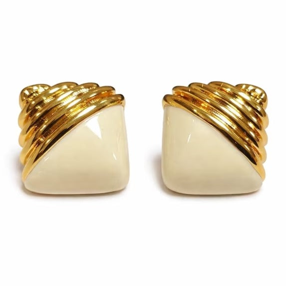 Women’s Gold-Tone Geometric Stud Earrings with Cream Resin Accent