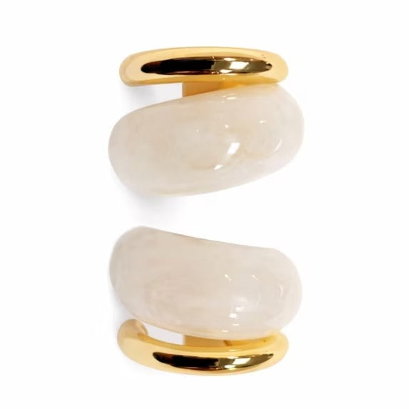 Women’s Gold-Tone Hoop Earrings with White or Amber Resin Accent, Polished Statement Style