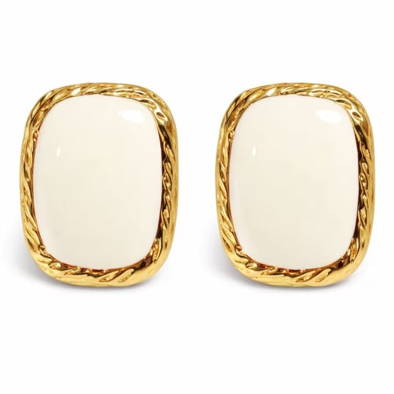 Women’s Gold Tone Rectangle Stud Earrings with Red, Black, and Butter Color Options