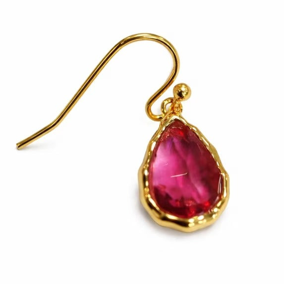 Women’s Gold-Tone Teardrop Dangle Earrings with Ruby Red, Turquoise, and Smoky Brown Stones